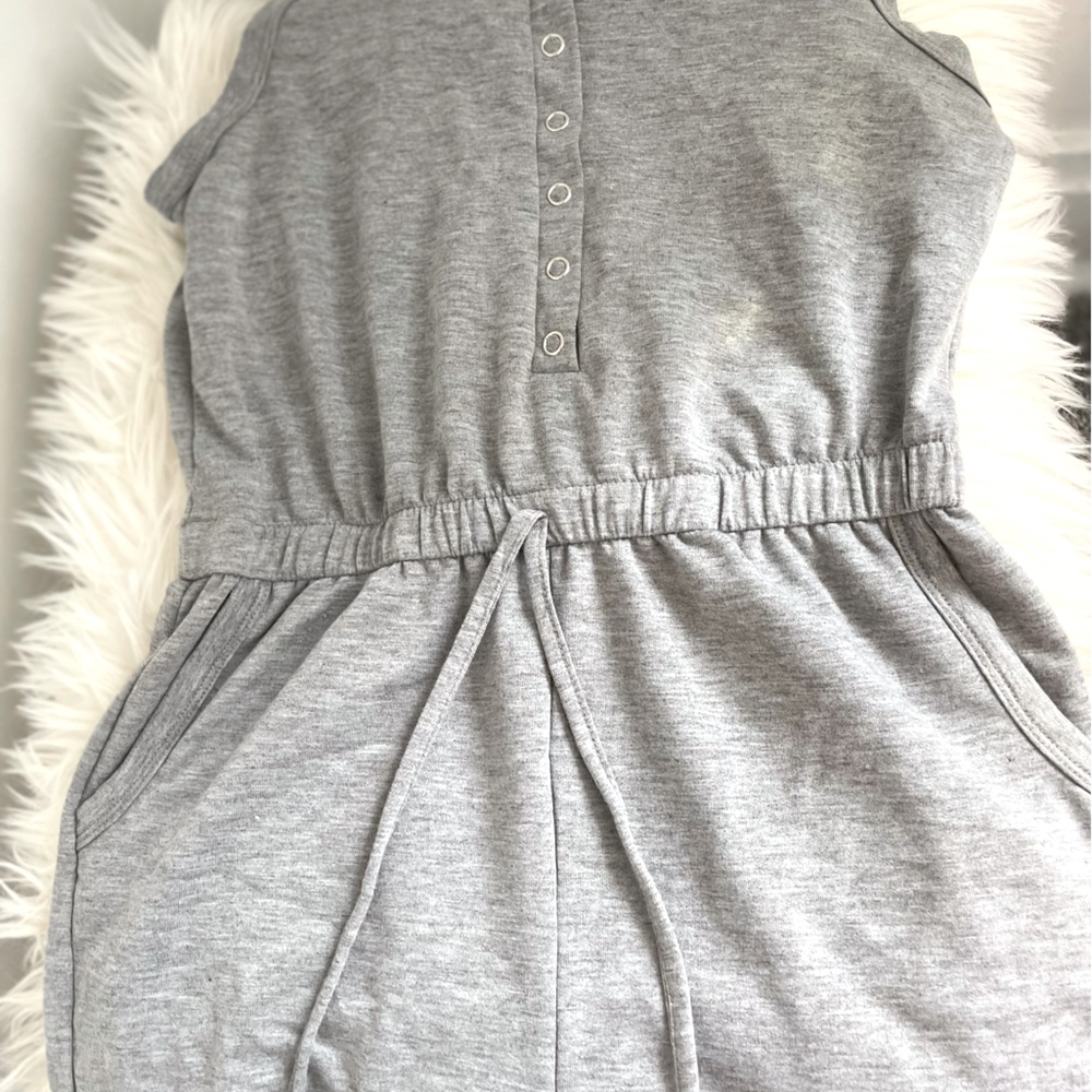 Grey / Gray short hooded jumpsuit romper